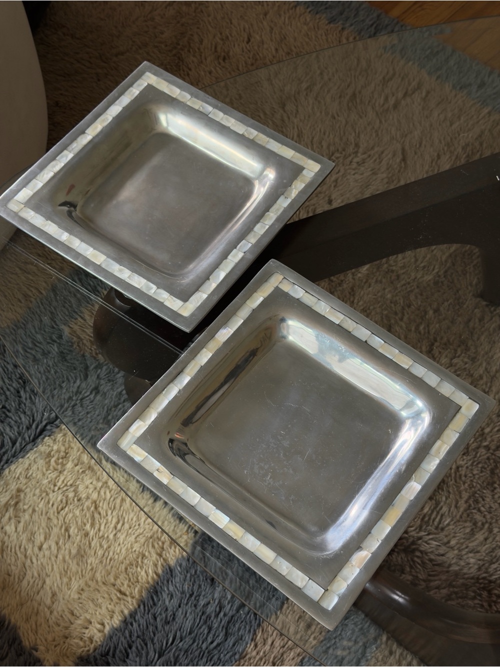 Towle Silversmiths Mother of Pearl Inlay Square Silver Trays